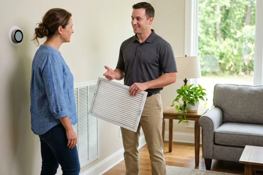 Madisonville homeowner learning about HVAC air filters