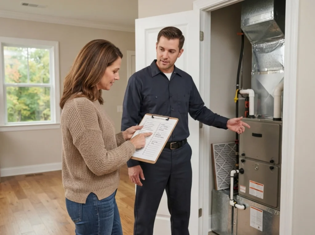 Mandeville homeowner reviewing an early fall HVAC maintenance checklist